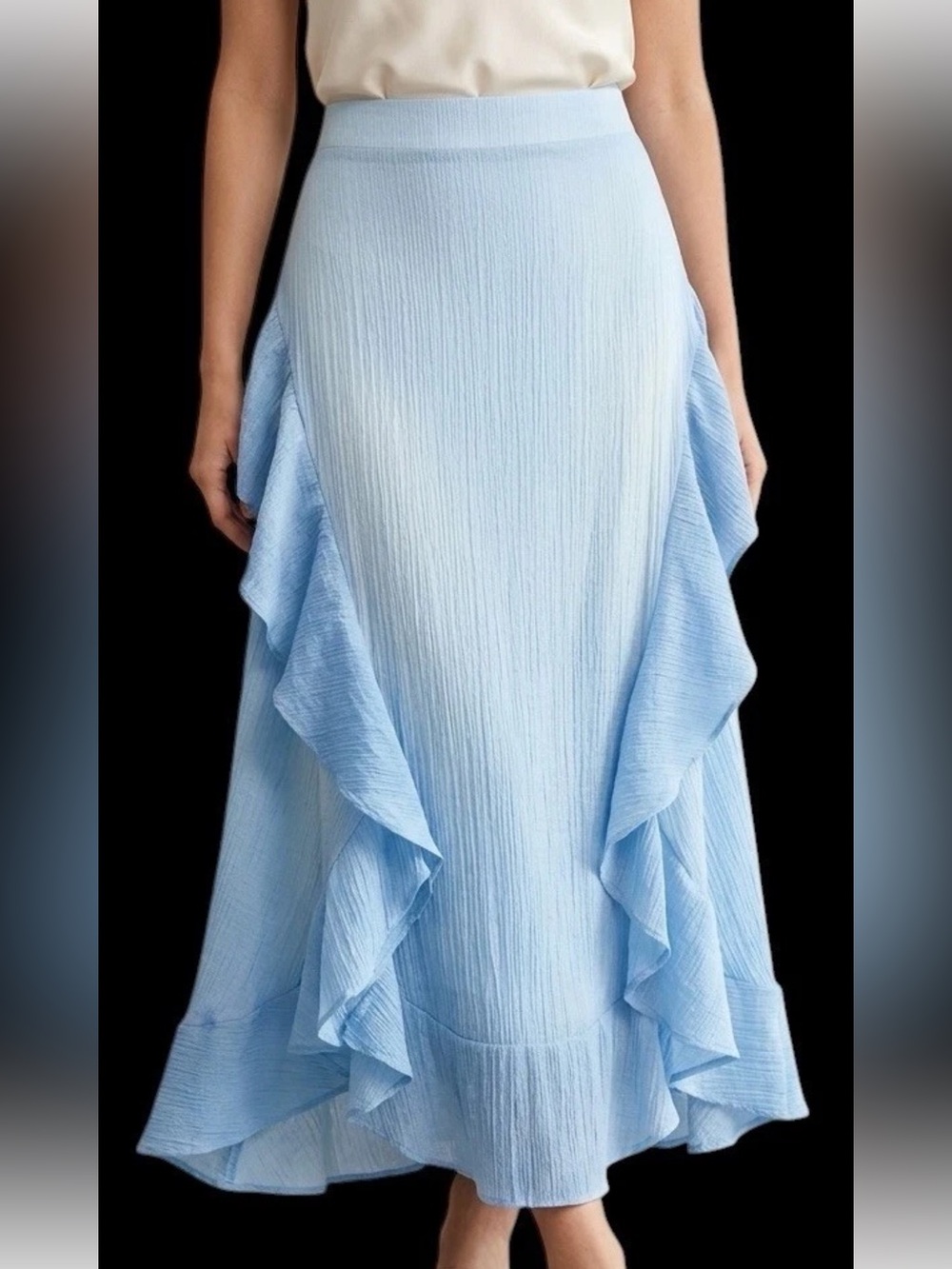 Marci Vago Blue Boho Chic lyocell ruffled asymmetrical Skirt Sz S